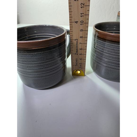 FOOD NETWORK Gray Brown Colby Stoneware Discontinued Tea Coffee Mug Set of 3 - Picture 6 of 10